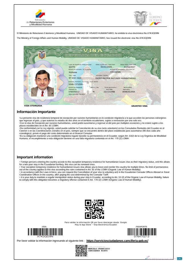 Download Ecuador travel visa template in Word and PDF formats, version 2 Photoshop template